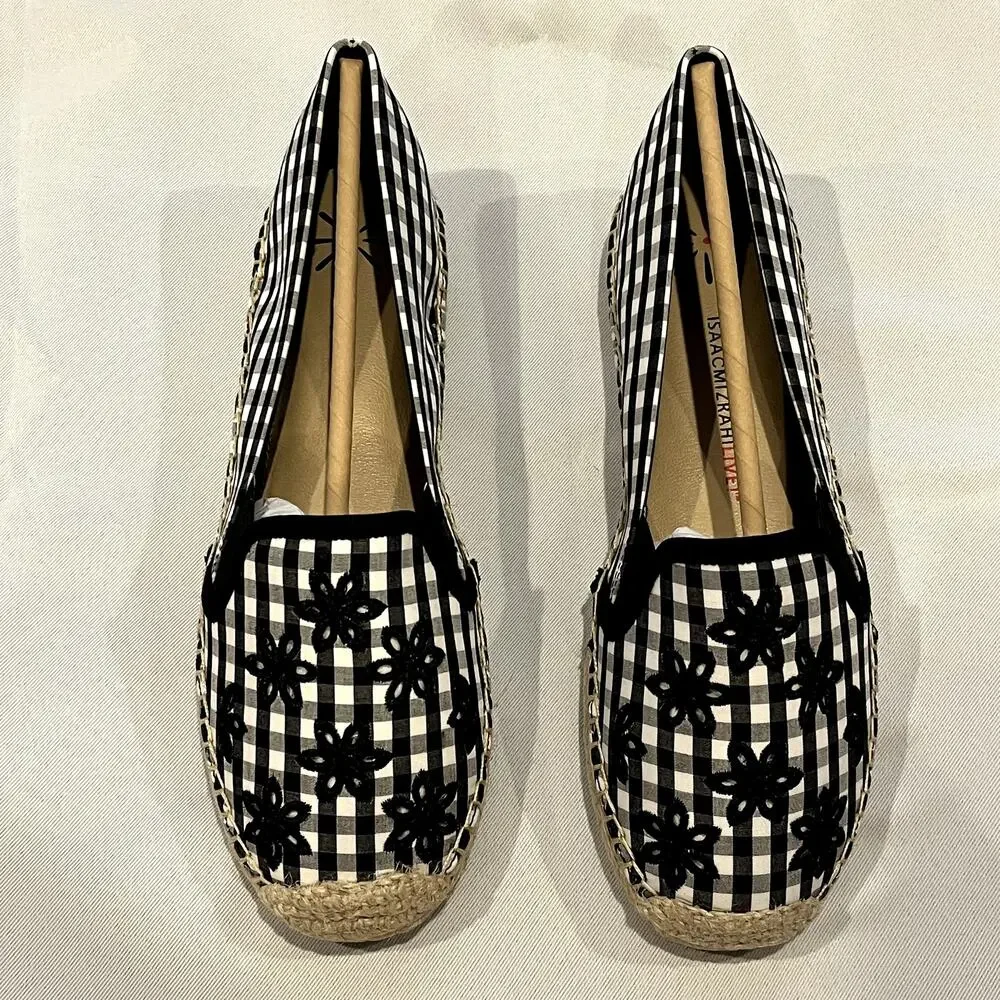 Isaac Mizrahi Live! Gingham Espadrilles with Eyelet Embroidery Black Marilyn 7
